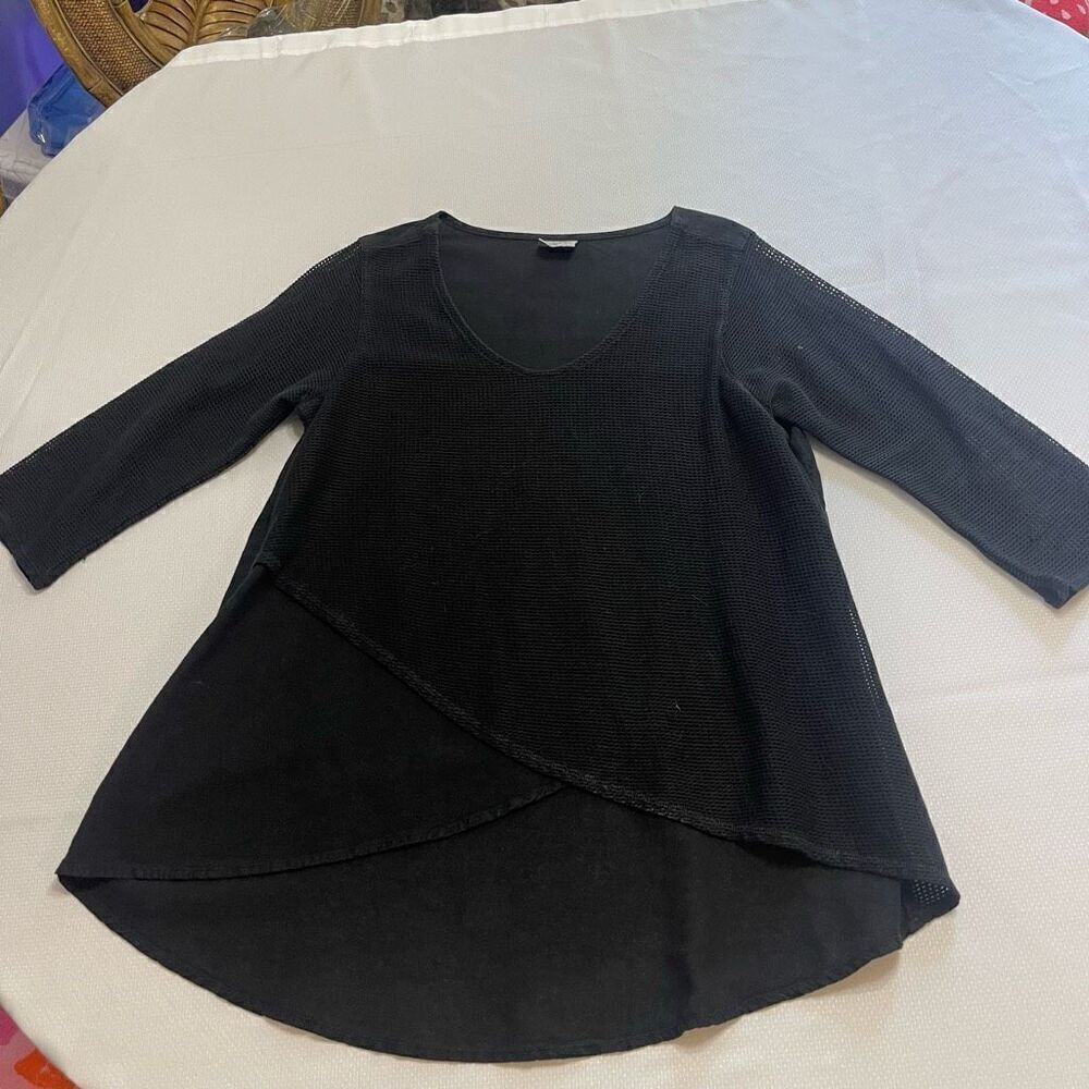 CMC Color Me Cotton Black Lagenlook Top Blouse Size Medium